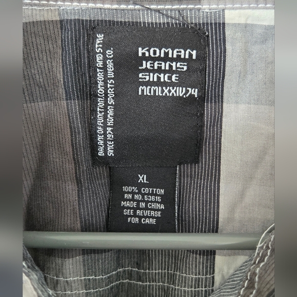 Koman Jeans Gray Plaid Button Down Shirt Size XL 100% Cotton - Picture 5 of 6